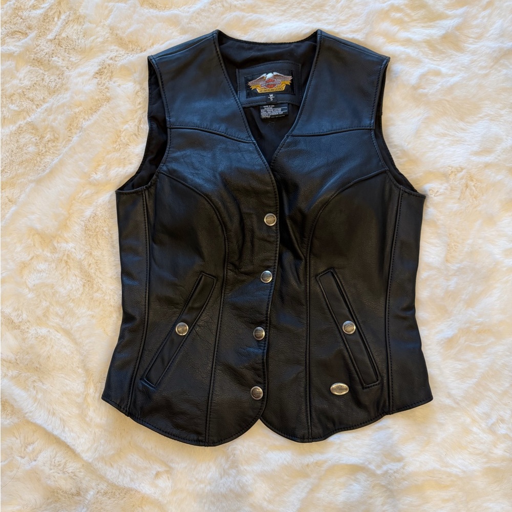 Vintage Harley-Davidson Black Leather Vest, Made in USA, Women's, Size S